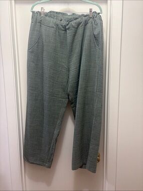 Jessica Sage Green Textured Pants with Elastic Waist